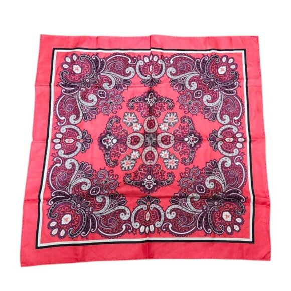 Silk Scarf 27x27 | Red Paisley Print | Square Neck or Hair Accessory - Picture 2 of 7